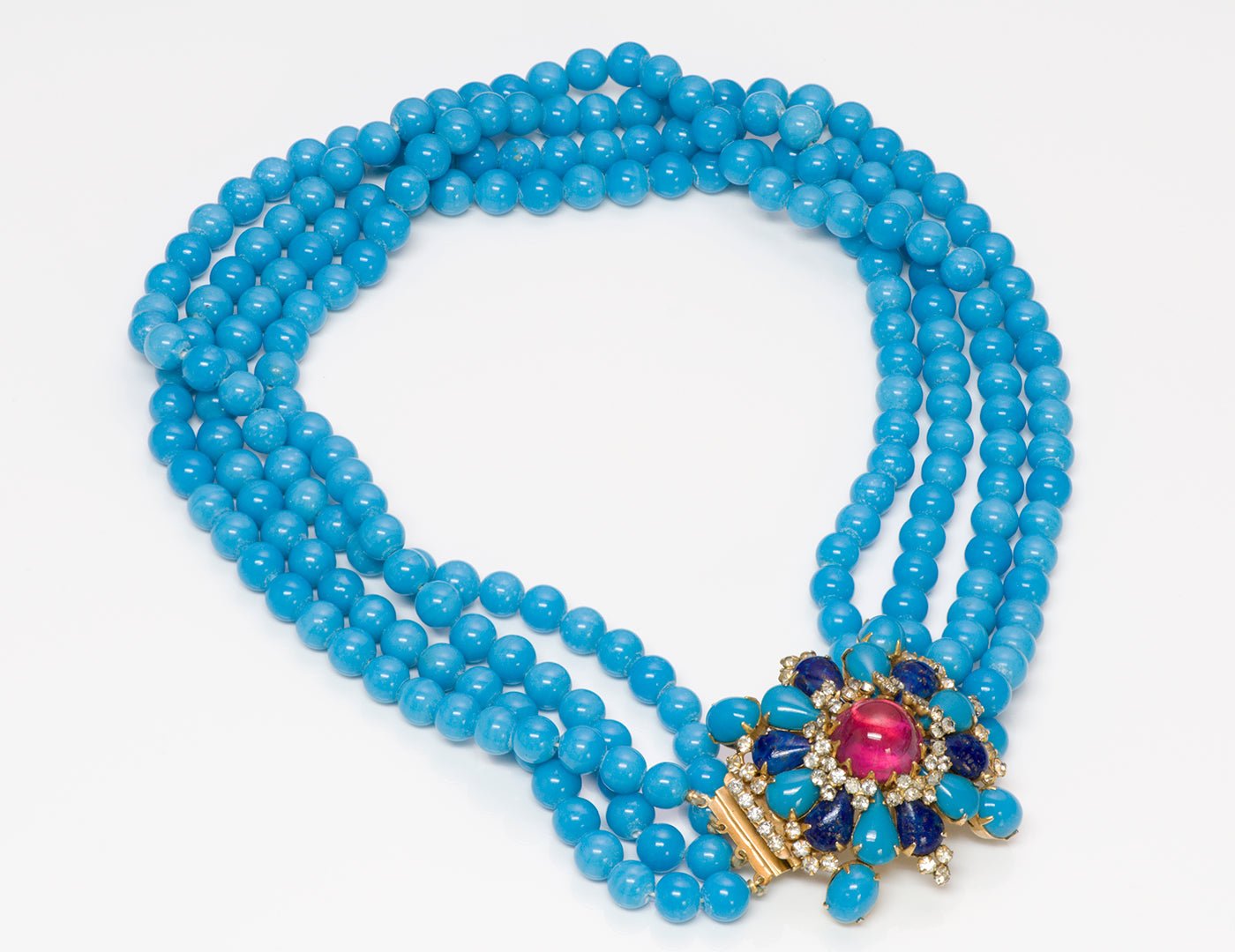 Vintage Arnold Scaasi Couture Blue Glass Beads Necklace