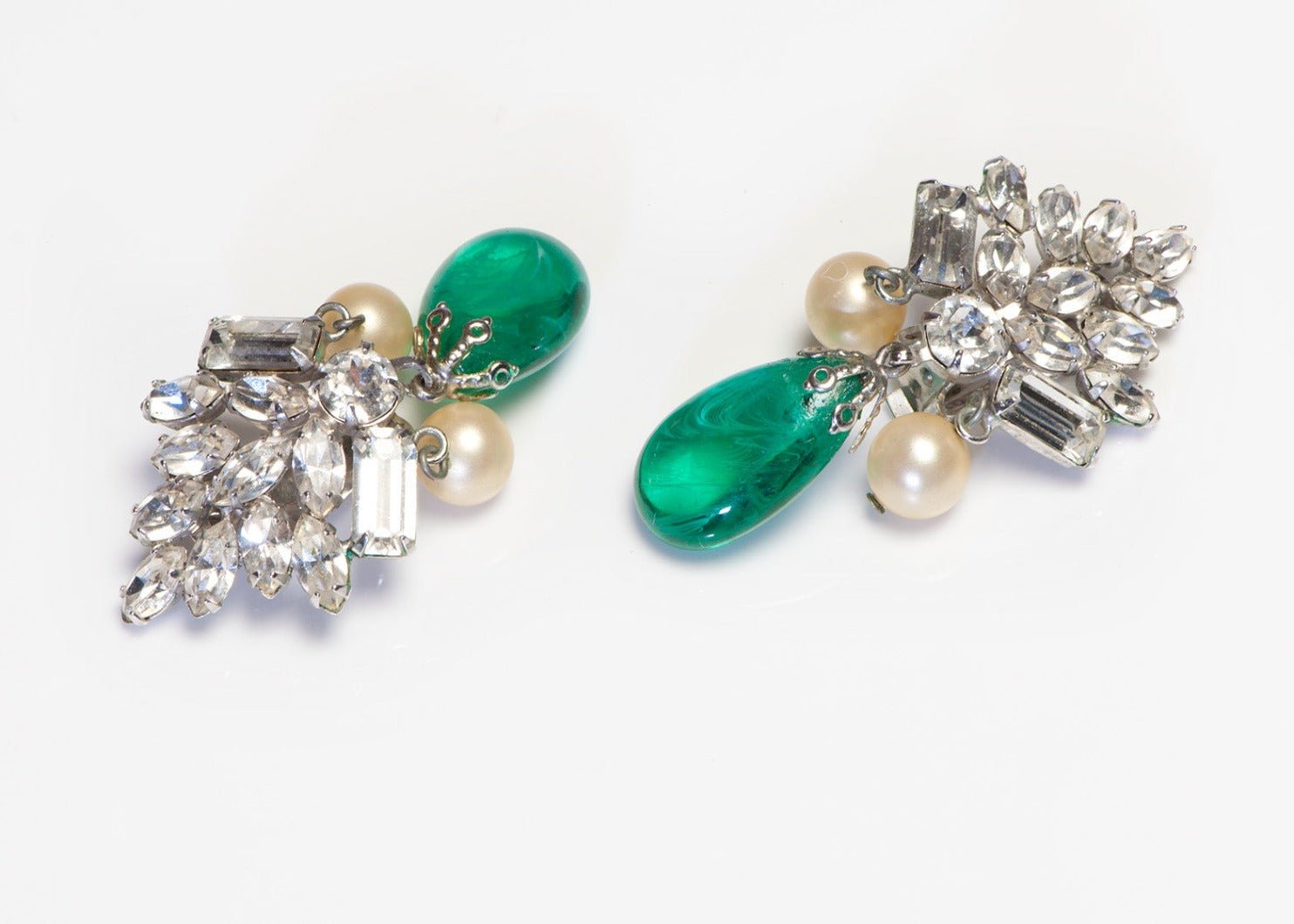 Vintage Arnold Scaasi Crystal Green Glass Drop Earrings