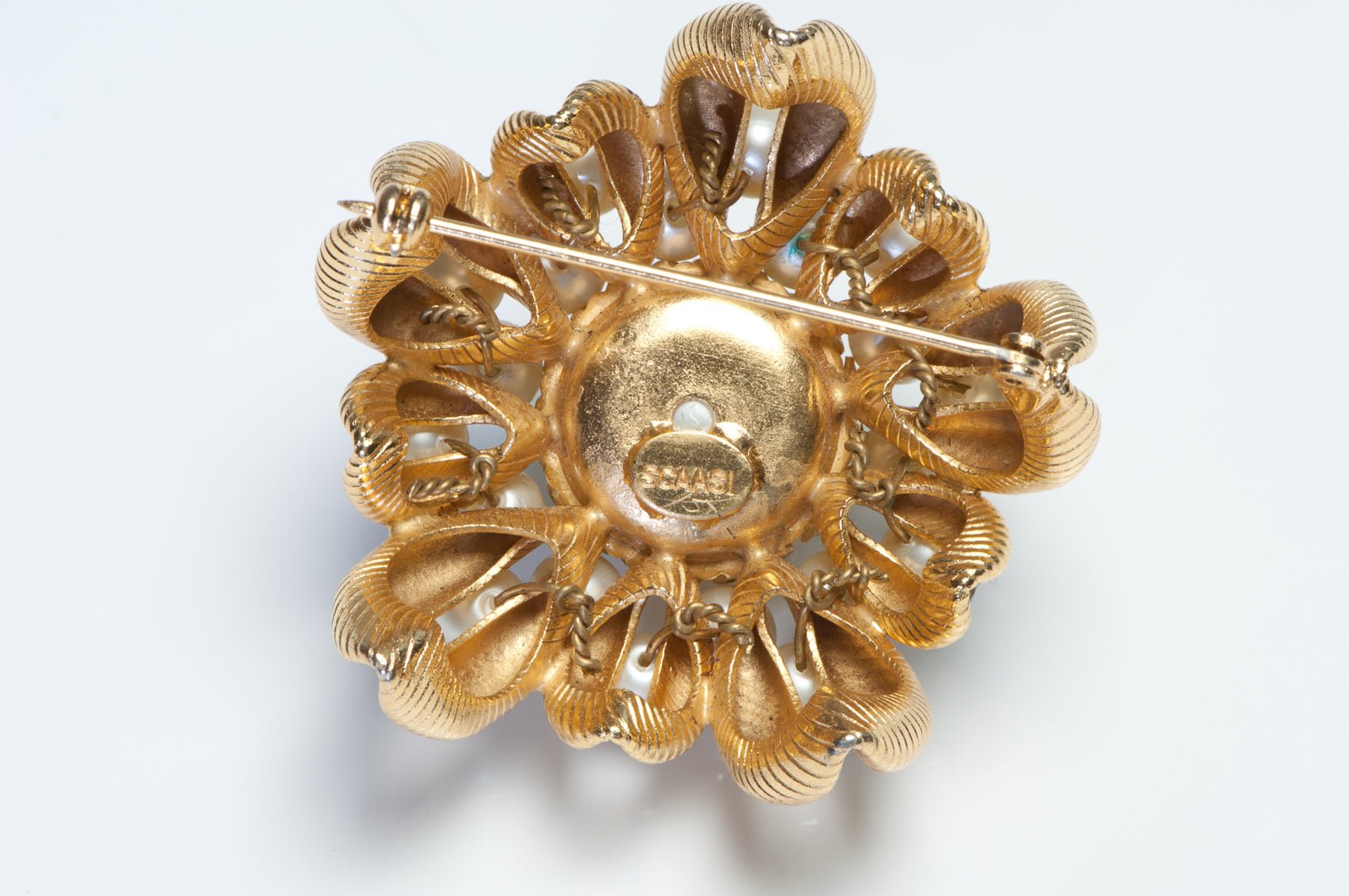 Vintage Arnold Scaasi Faux Pearl Crystal Flower Brooch
