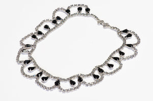 Vintage Astra Joseph Wiesner Rhodium Plated Black Crystal Flower Collar Necklace