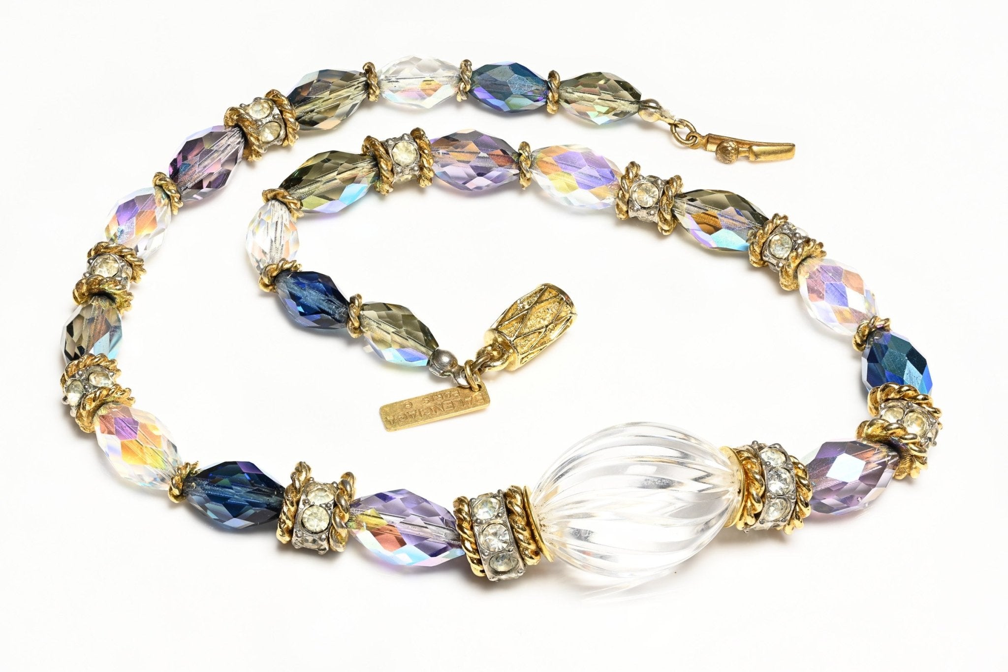 Vintage Balenciaga Paris Aurora Borealis Purple Blue Crystal Collar Necklace