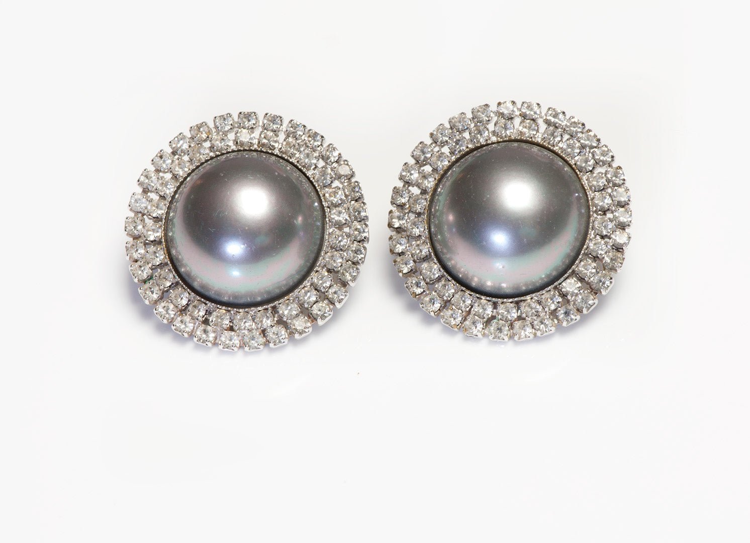 Vintage B.E. Cook London Gray Faux Pearl Crystal Earrings