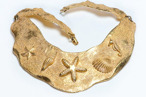 Vintage Ben-Amun Wide Gold Plated Nautical Starfish Shell Bib Collar Necklace