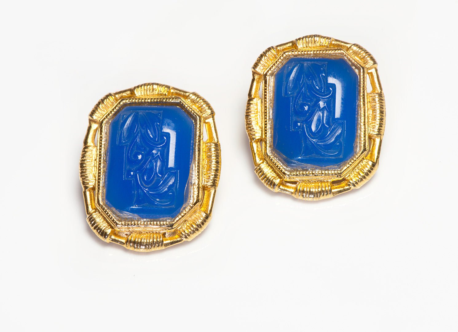 Vintage Blue Resin Faux Intaglio Earrings
