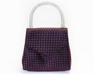 Vintage Bottega Veneta Maroon Intrecciato Satin Crystal Handle Evening Bag