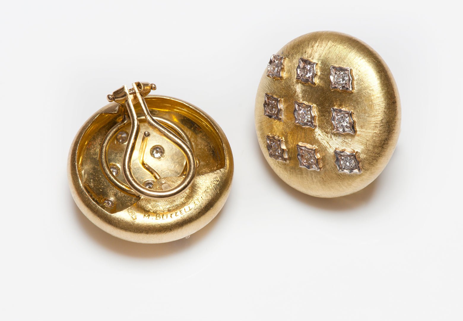 Vintage Buccellati Macri 18K Yellow Gold Diamond Earrings