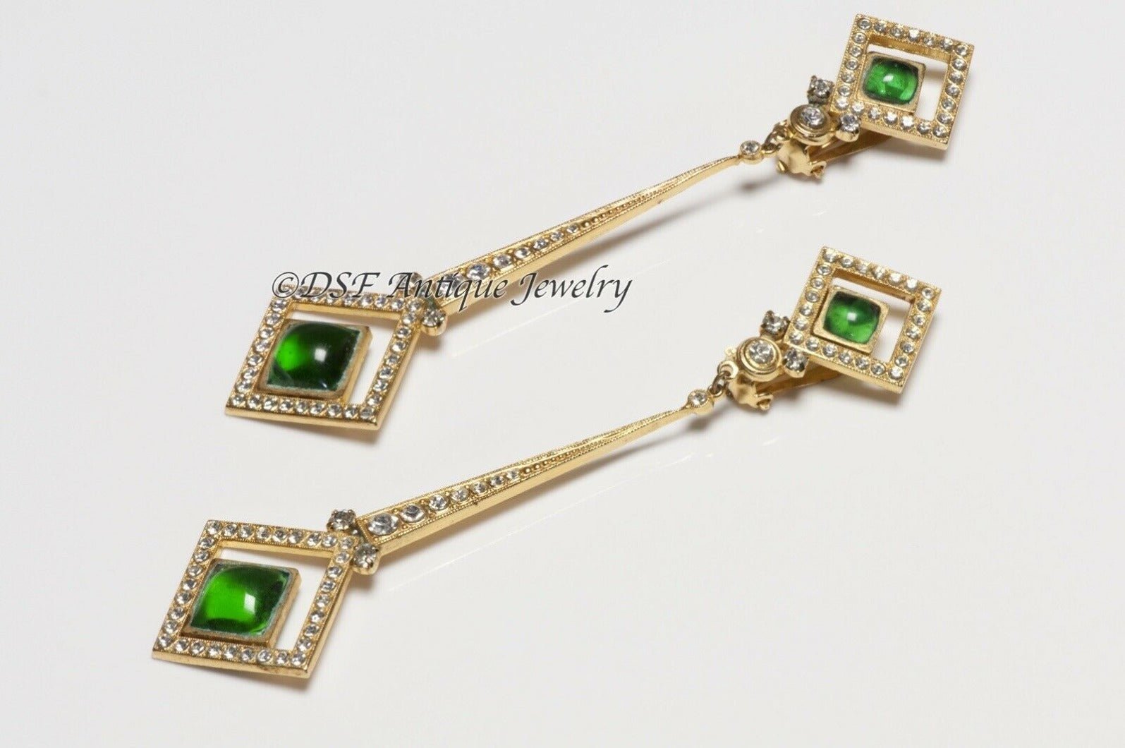 Vintage Butler & Wilson Long Green Poured Glass Crystal Earrings