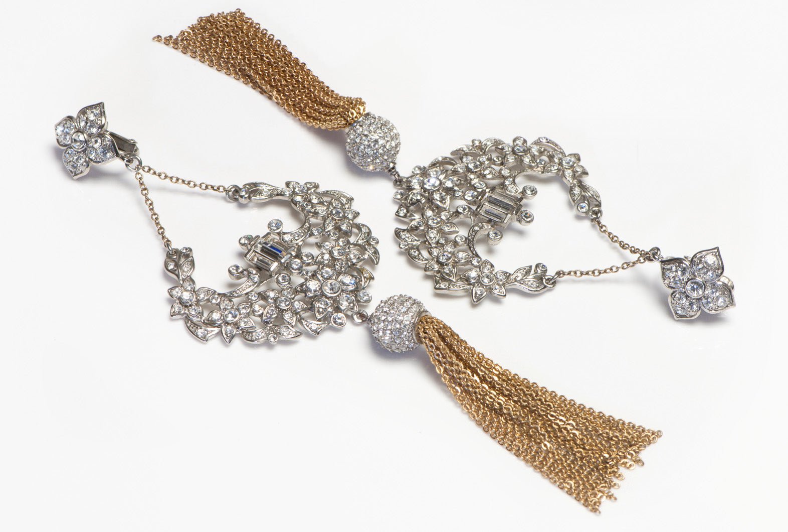 Vintage Carolee Long Crystal Tassel Earrings