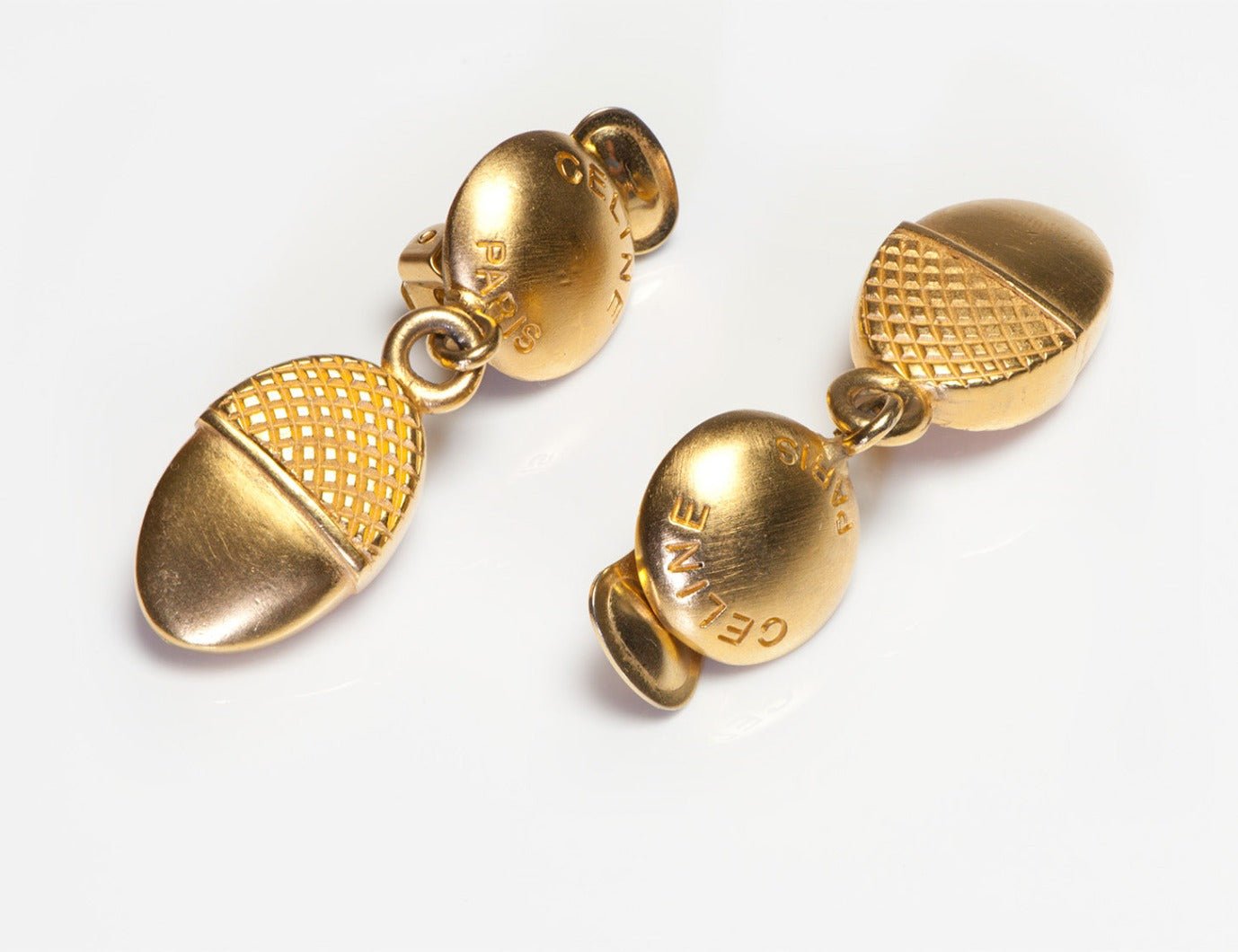 Vintage Celine Paris Gold Plated Acorn Earrings