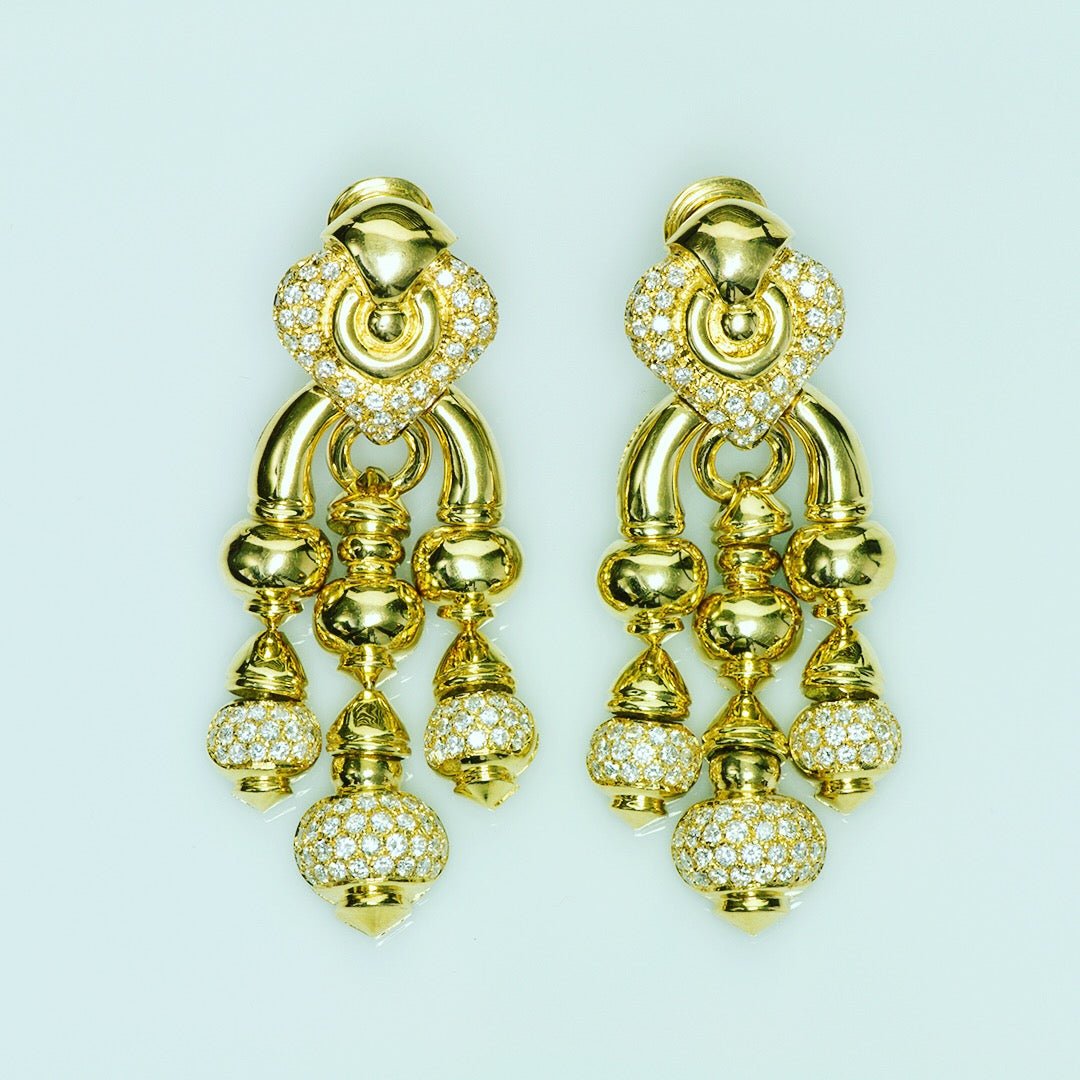 Vintage Chandelier 18K Gold Diamond Earrings