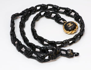 Vintage Chanel CC 1992 Black Woven Leather Chain Belt