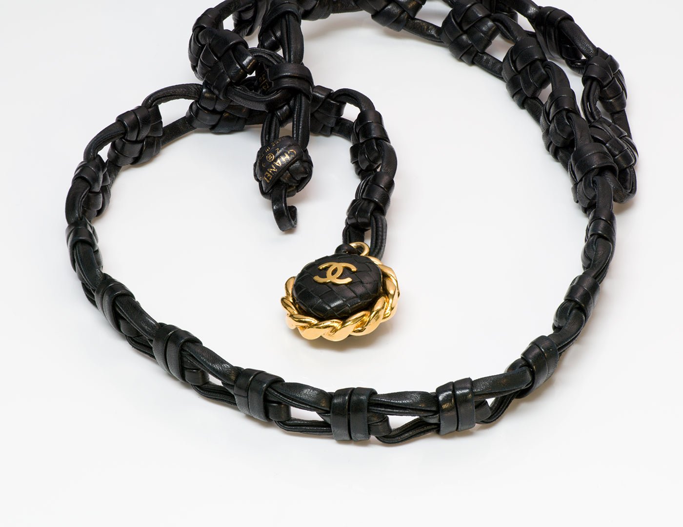 Vintage Chanel CC 1992 Black Woven Leather Chain Belt