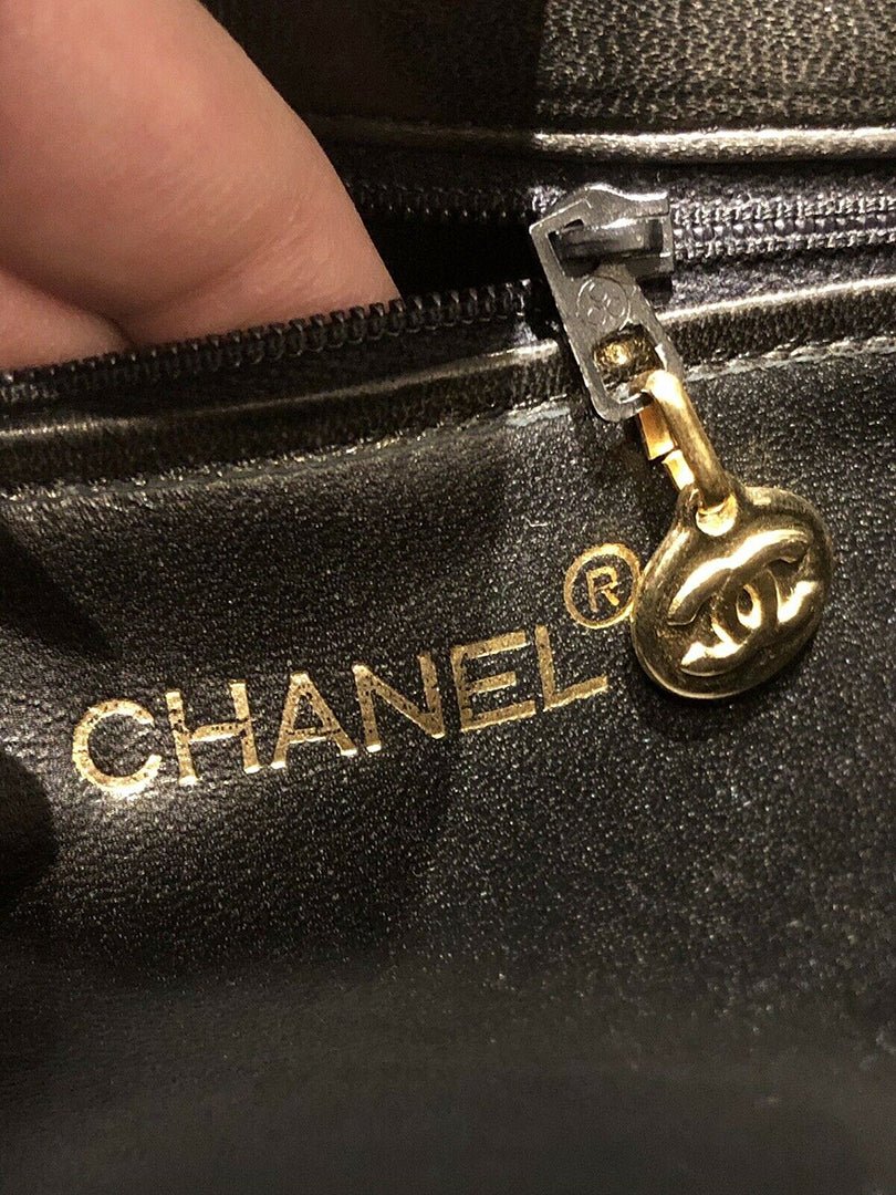 Vintage CHANEL CC Black Fabric Leather Chain Shoulder Bag