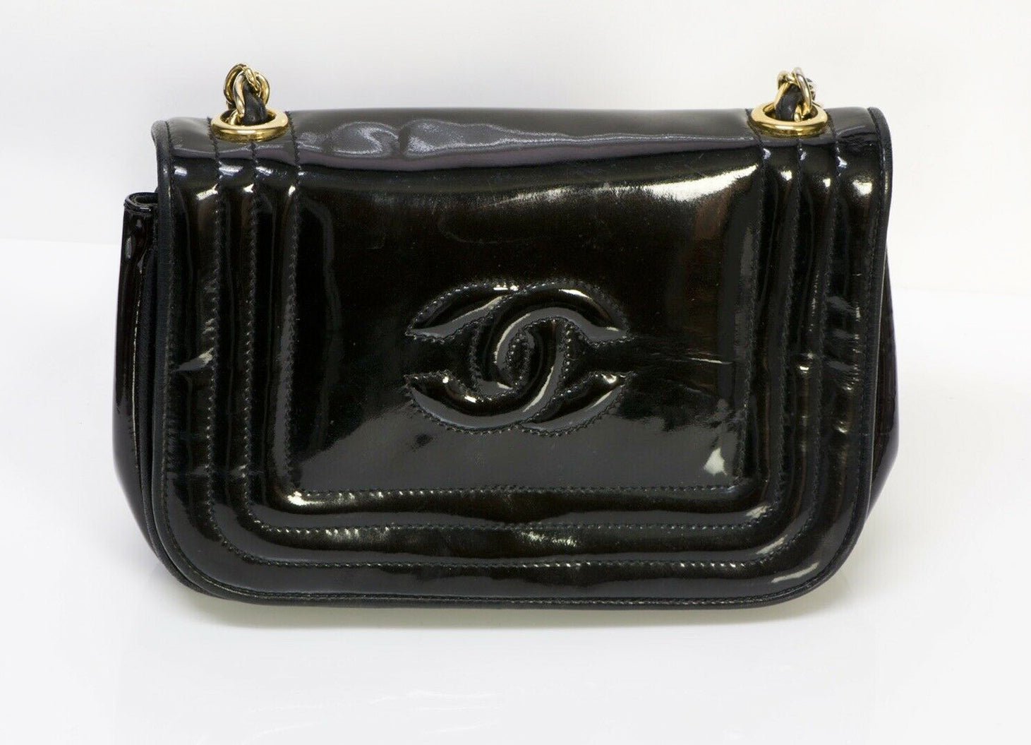 Vintage CHANEL CC Black Patent Leather Mini Crossbody Bag