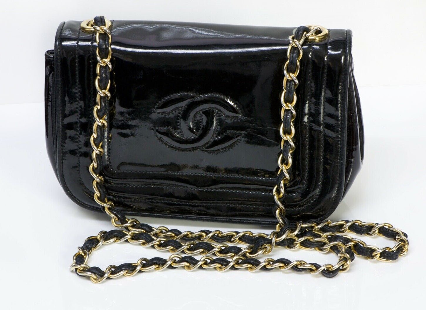 Vintage CHANEL CC Black Patent Leather Mini Crossbody Bag
