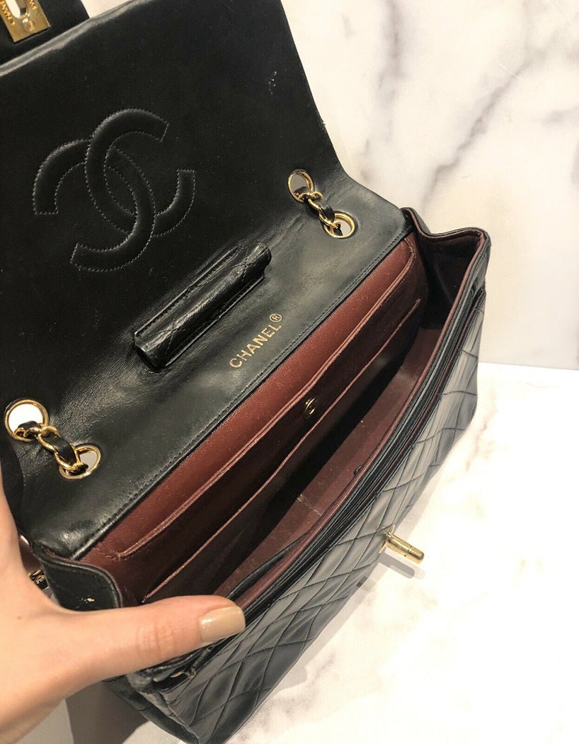 Vintage CHANEL CC Black Quilted Leather Medium Flap Bag