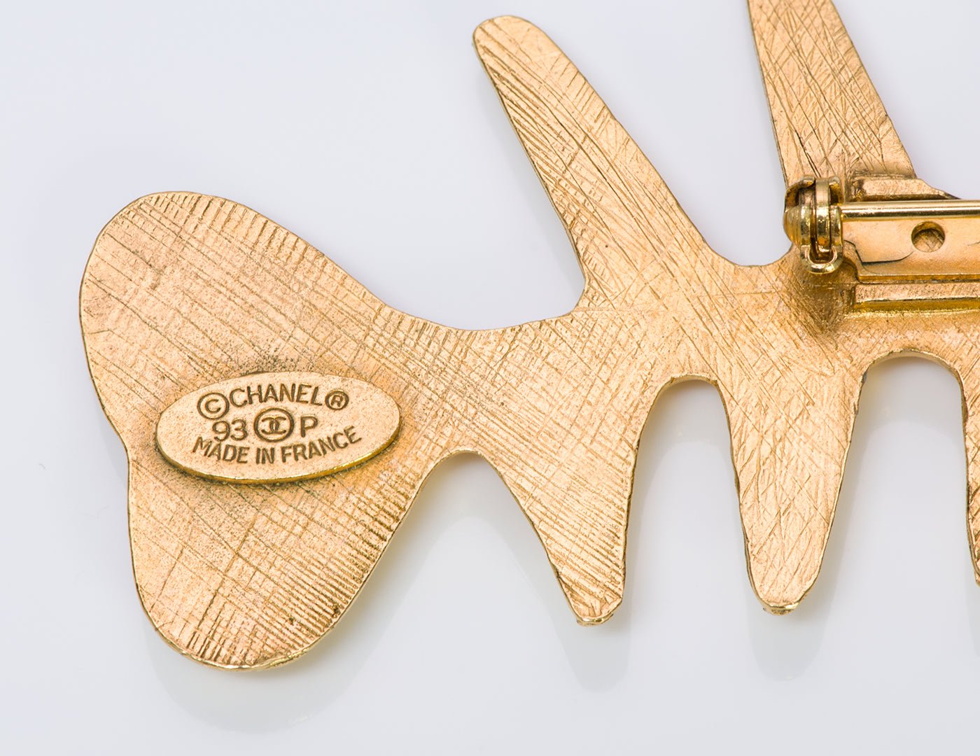 Vintage Chanel Gold Tone Fishbone Brooch