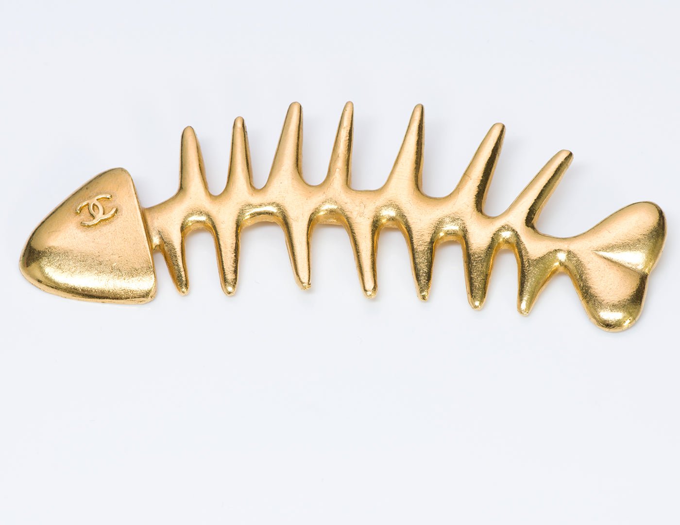 Vintage Chanel Gold Tone Fishbone Brooch