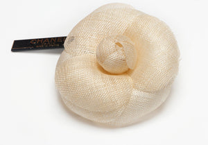 Vintage Chanel Paris Beige Linen Camellia Flower Brooch