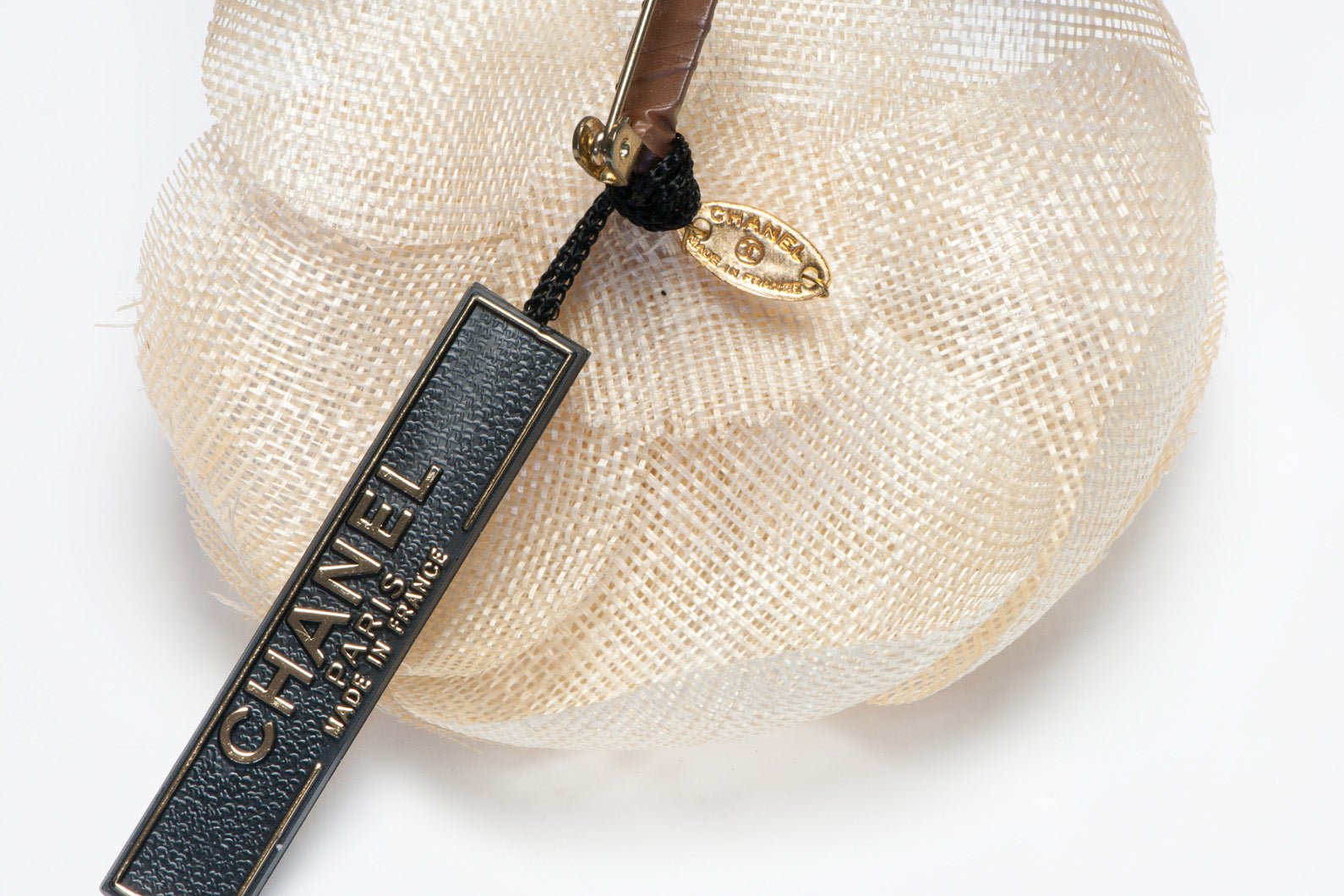 Vintage Chanel Paris Beige Linen Camellia Flower Brooch