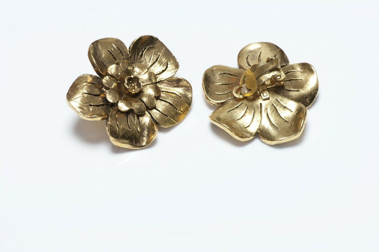 Vintage CHANEL Paris Camellia Flower Earrings