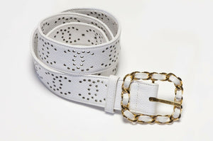 Vintage CHANEL Paris CC White Perforated Leather Women’s Belt