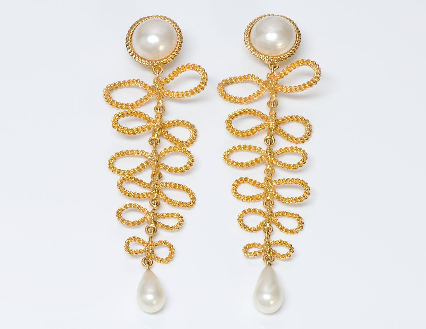 Vintage Chanel Paris Extra Long Bow Pearl Earrings