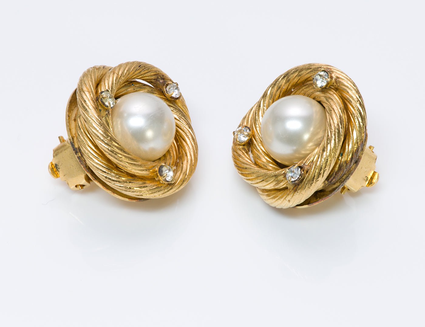 Vintage Chanel Paris Pearl Crystal Earrings