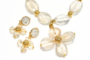 Vintage Chanel Paris Spring 1999 CC Clear Resin Beads Cross Necklace Earrings Set