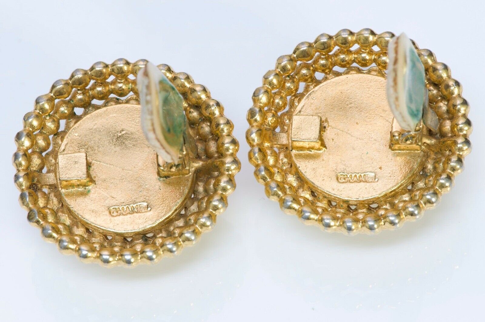 Vintage CHANEL Textured Round Pearl Earrings