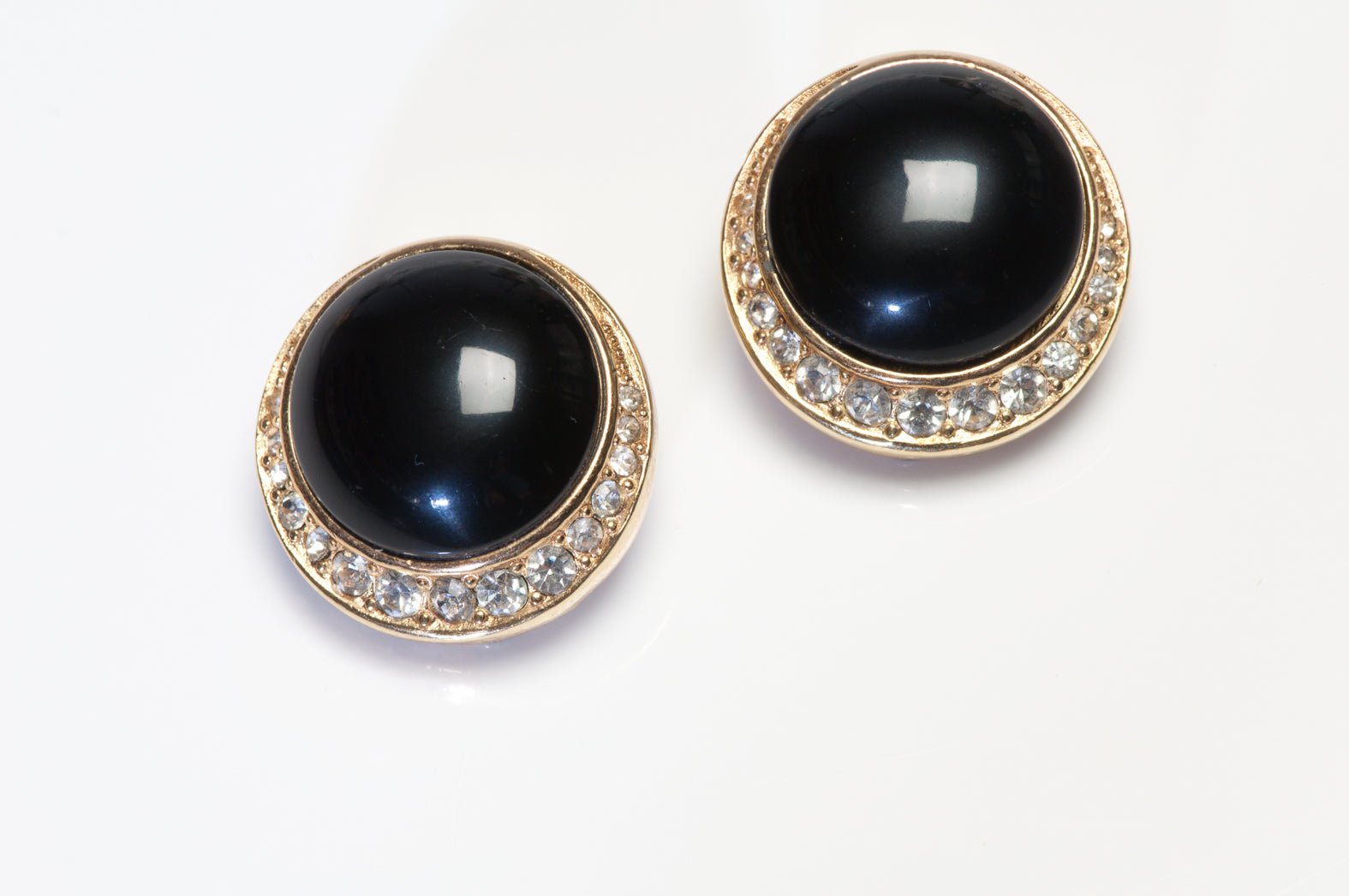 Vintage Christian Dior Black Cabochon Resin Crystal Earrings
