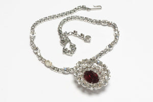Vintage Christian Dior by Kramer Rhodium Plated Red Crystal Necklace