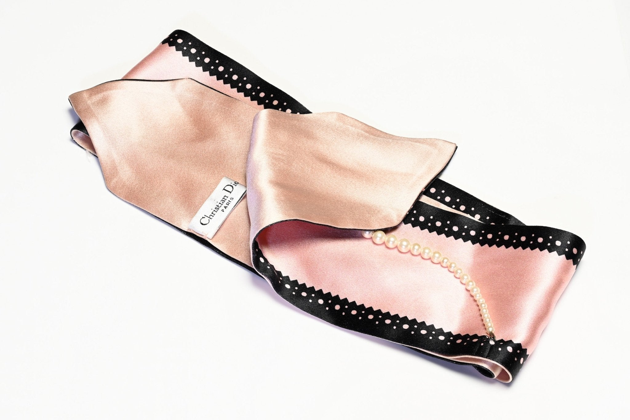 Vintage Christian Dior Galliano Masai Pink Black 100% Silk Glass Pearl Scarf