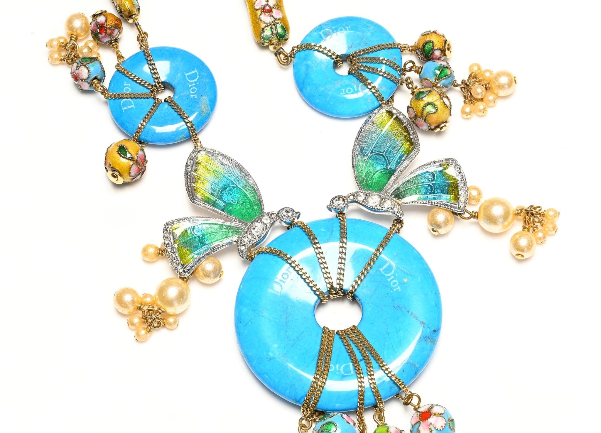Vintage Christian Dior Galliano Tonkidior 2006 Turquoise Beads Enamel Butterfly Necklace
