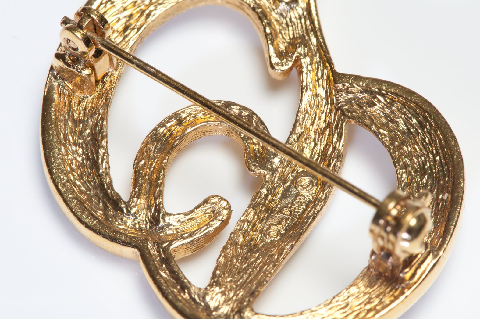 Vintage Christian Dior Gold Plated Crystal Logo Brooch