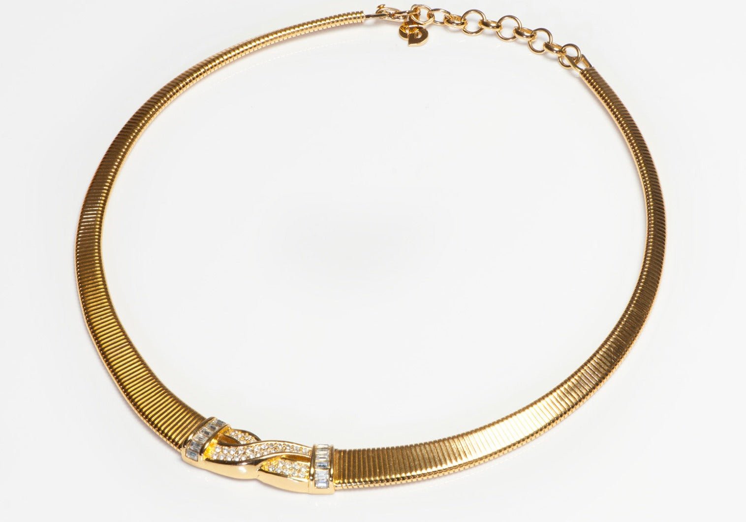 Vintage Christian Dior Gold Plated Crystal Tubogas Necklace