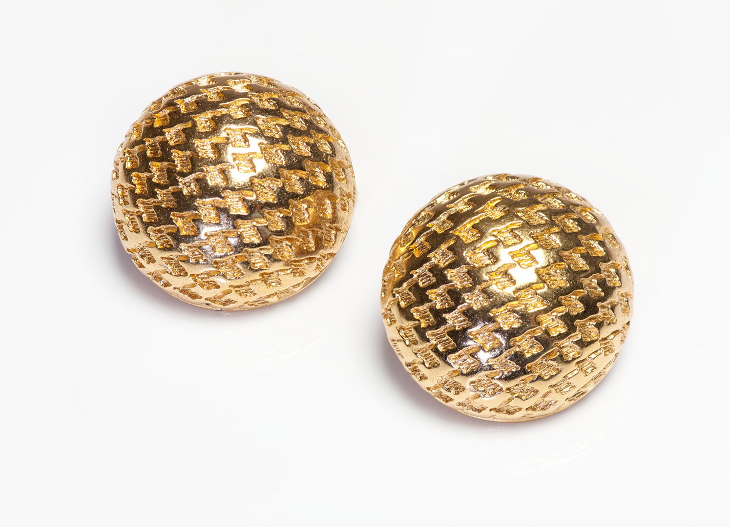 Vintage Christian Dior Gold Plated Houndstooth Textured Earrings