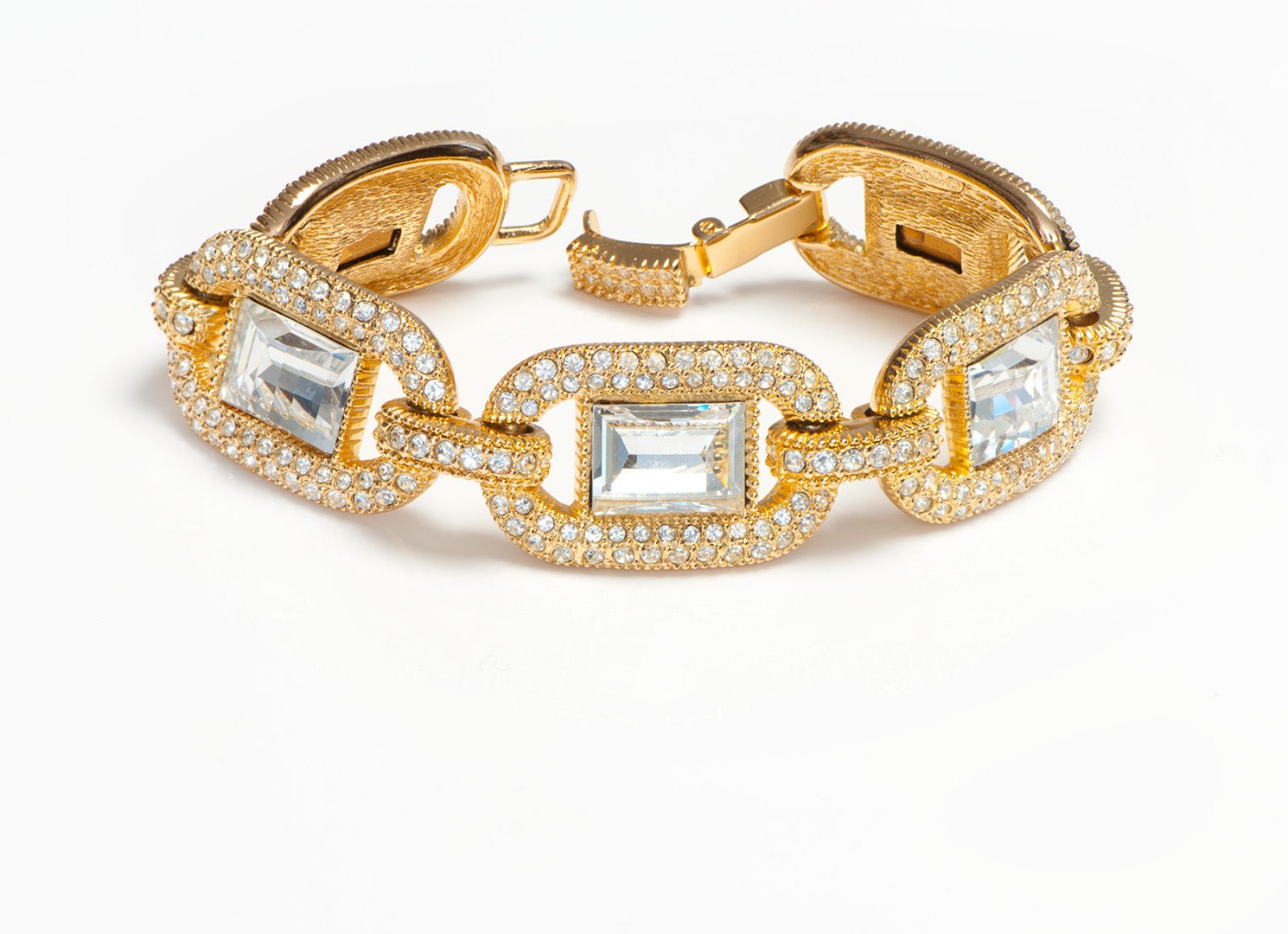 Vintage Christian Dior Gold Plated Pave Crystal Chain Bracelet