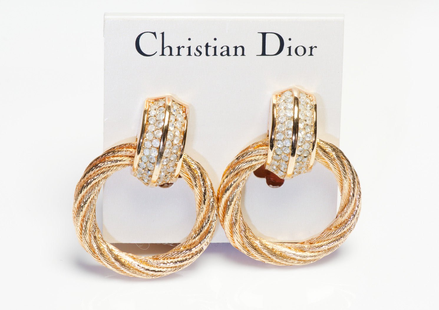 Vintage Christian Dior Henkel & Grosse Twist Rope Crystal Door Knocker Earrings
