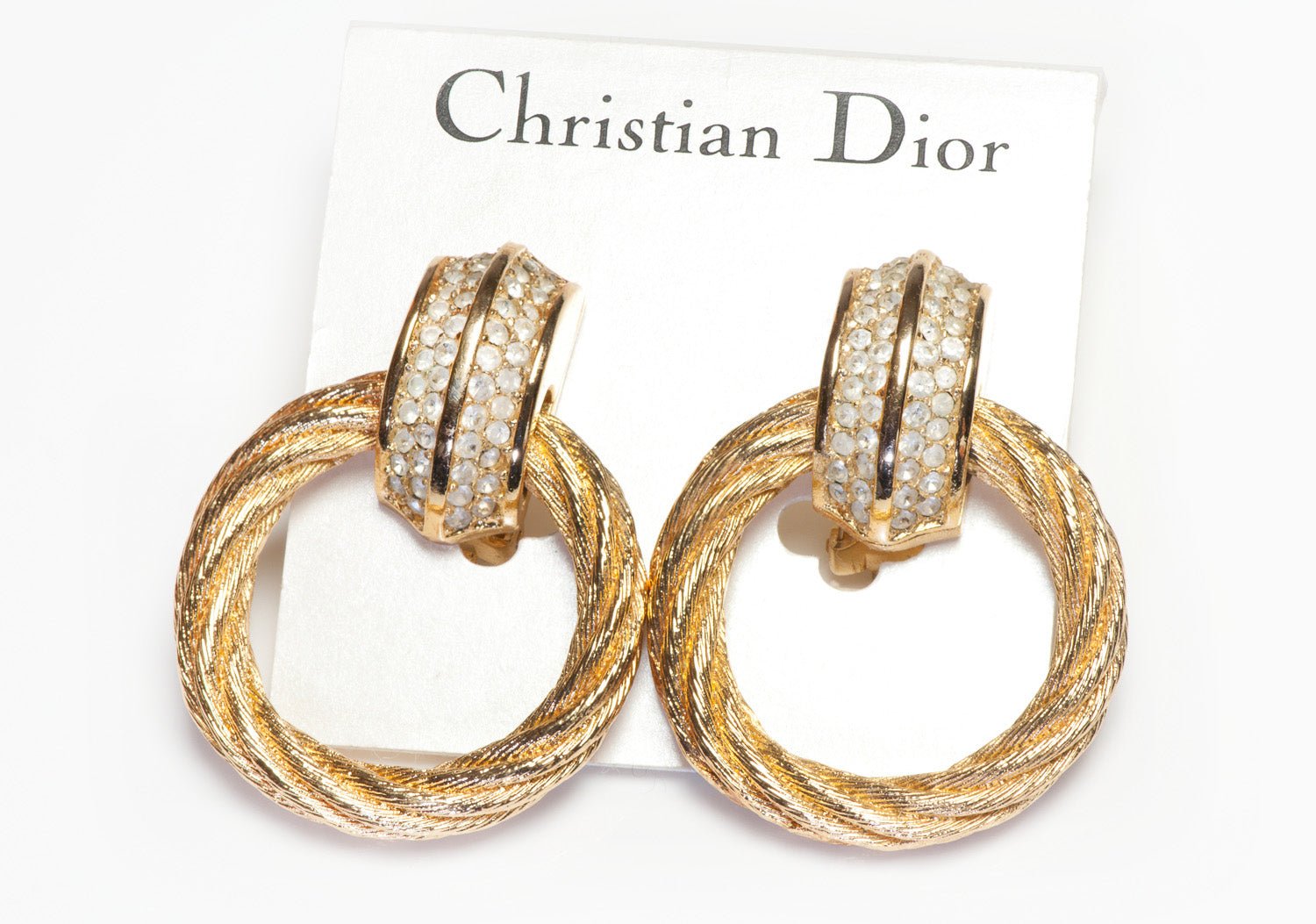 Vintage Christian Dior Henkel & Grosse Twist Rope Crystal Door Knocker Earrings