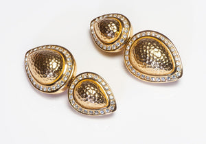 Vintage Christian Dior Long Gold Plated Hammered Crystal Earrings