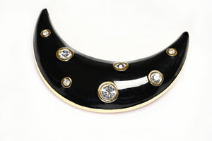 Vintage Christian Dior Paris Black Enamel Crystal Crescent Moon Brooch