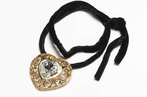 Vintage Christian Dior Paris Heart Crystal Brooch Pendant Necklace