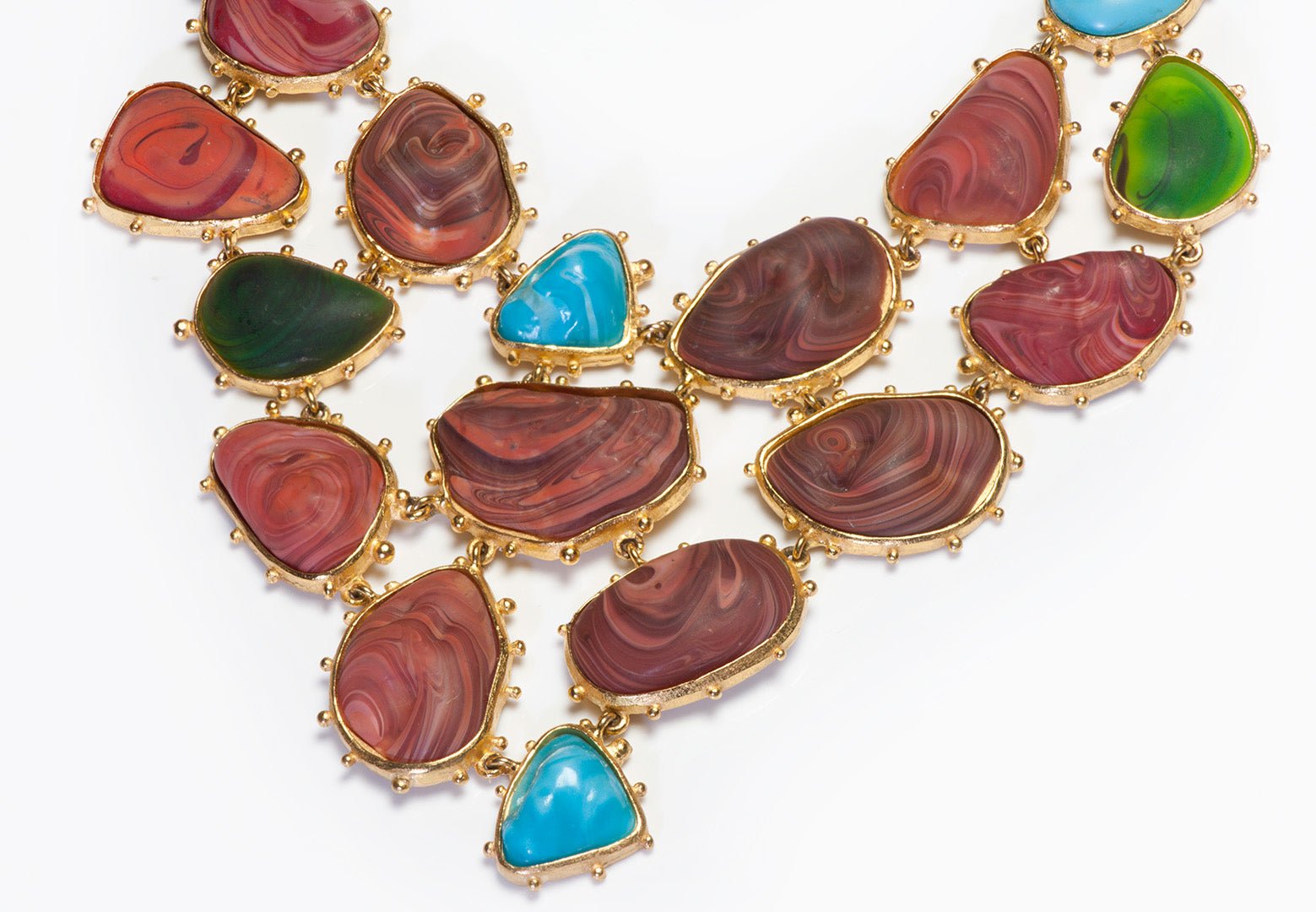 Vintage Christian Lacroix Couture Blue Glass Red Green Resin Bib Necklace