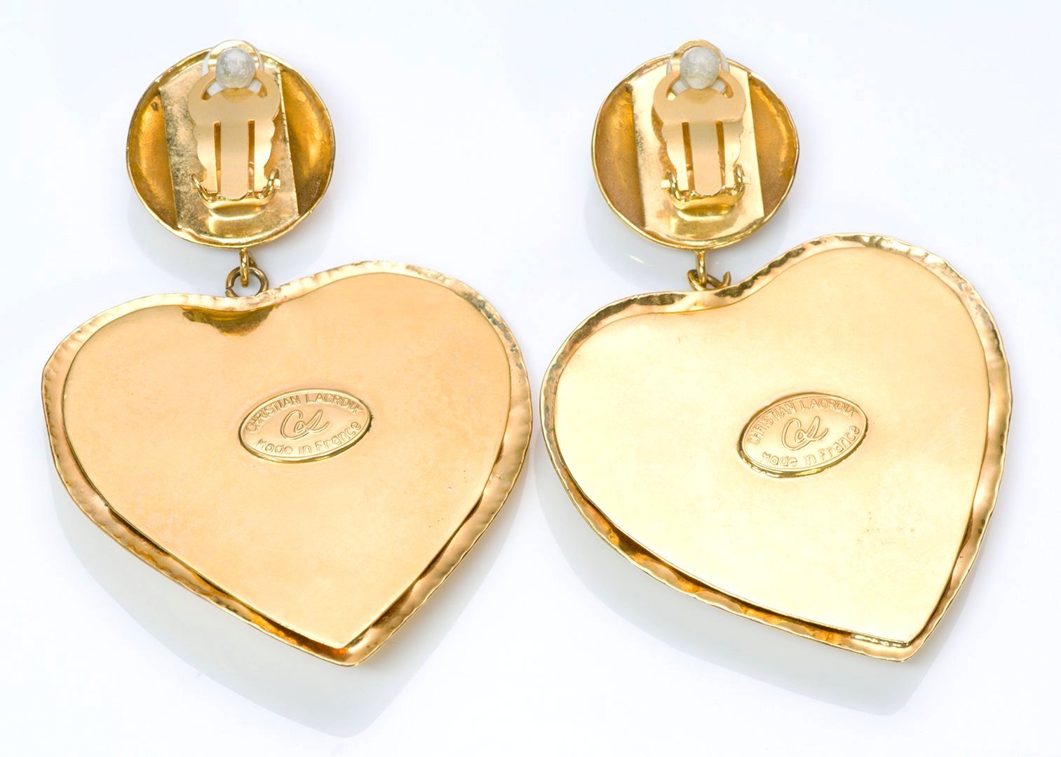 Vintage Christian Lacroix Paris Couture Gold Tone Heart Earrings