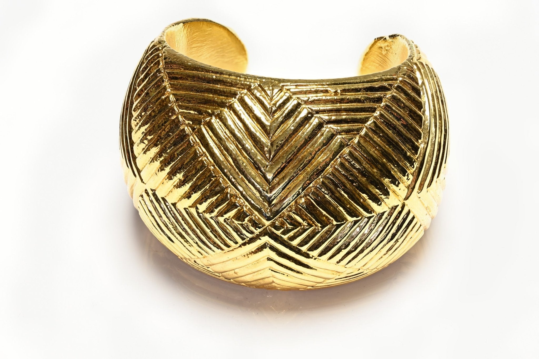 Vintage Christian Lacroix Paris Couture Wide Gold Plated Textured Cuff Bracelet