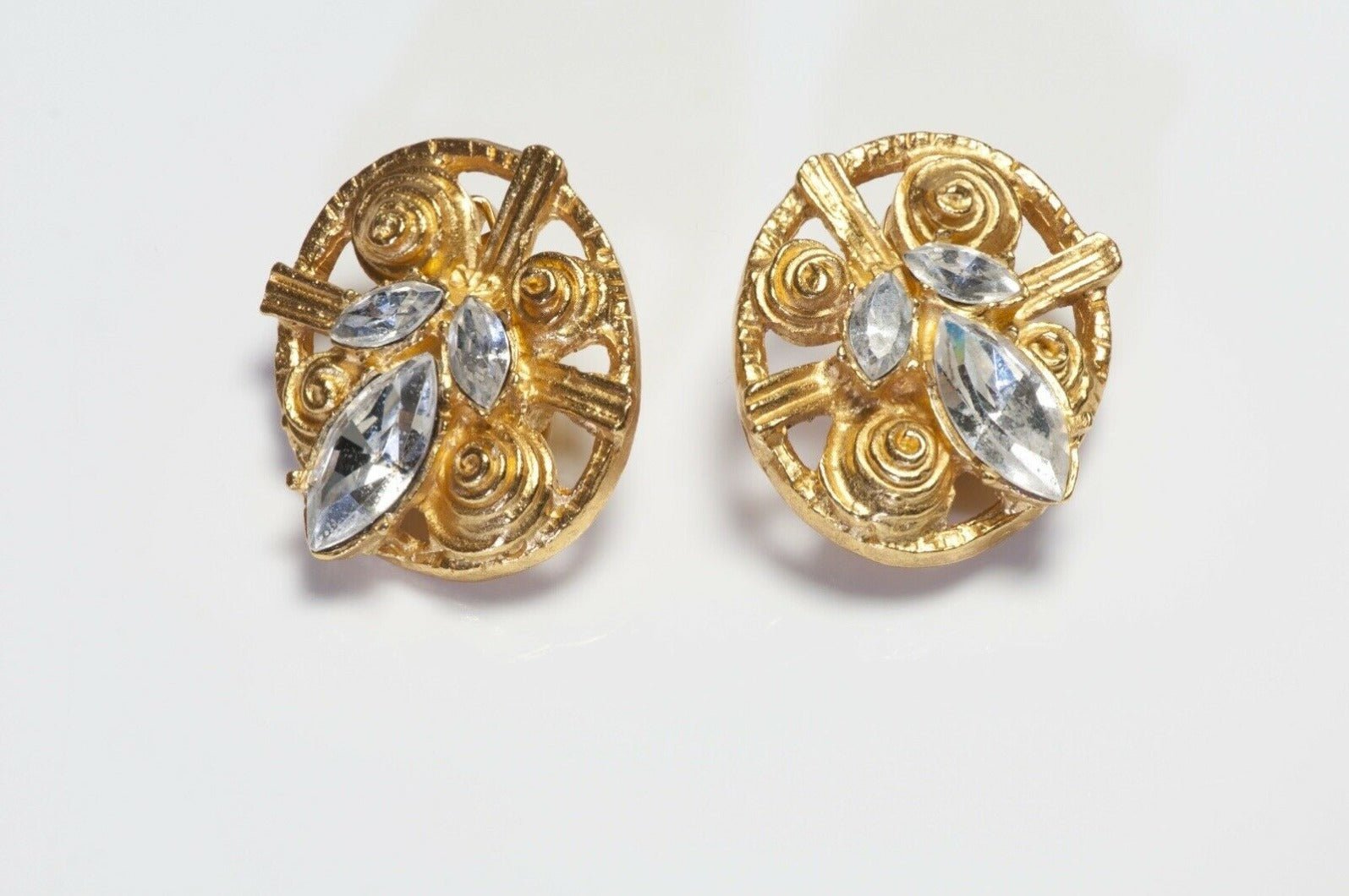 Vintage Christian Lacroix Paris Gold Plated Crystal Earrings