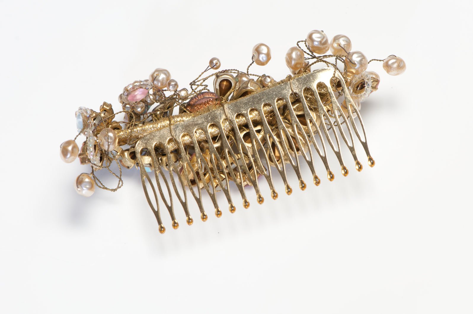 Vintage Christian Mariee Lacroix Couture Pearl Pink Crystal Flower Hair Comb