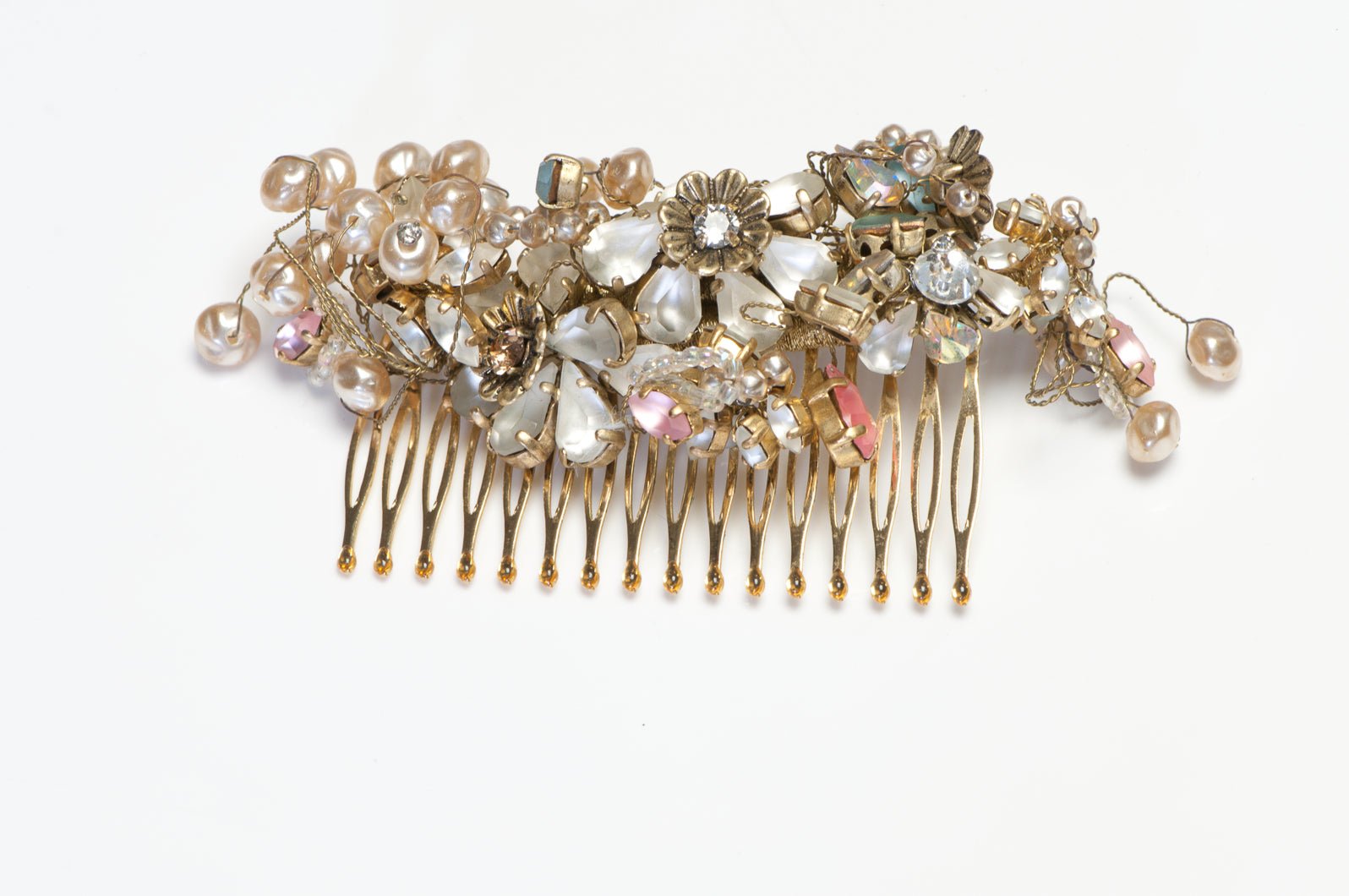 Vintage Christian Mariee Lacroix Couture Pearl Pink Crystal Flower Hair Comb