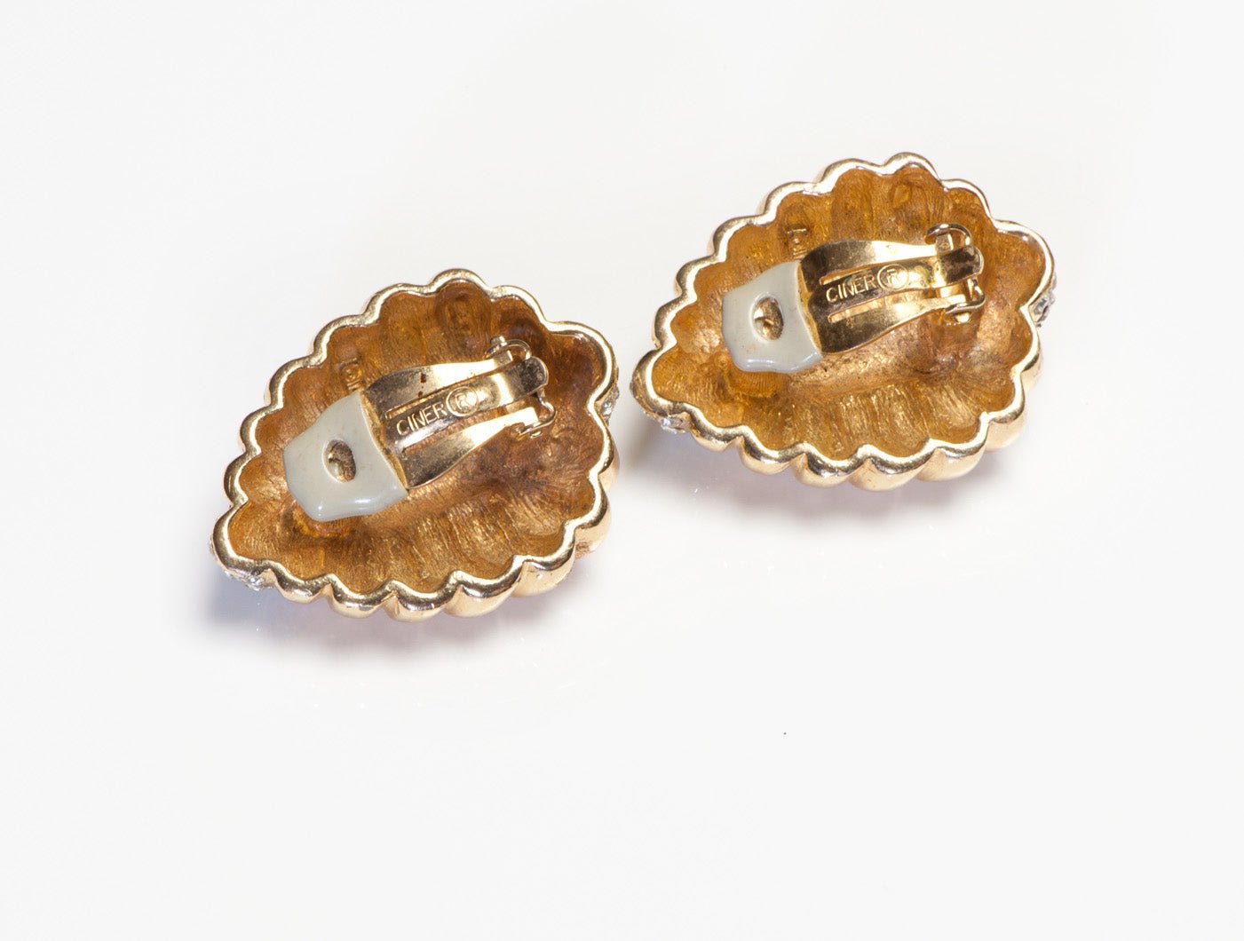 Vintage Ciner Gold Plated Crystal Leaf Earrings